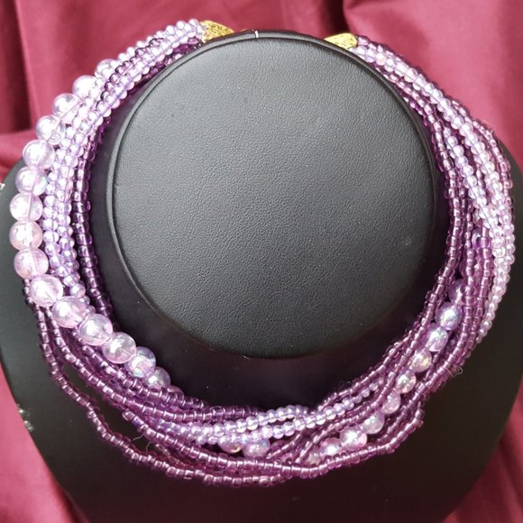 Miriam Haskell Multi Strand Size Purple Beads Signed Necklace - Picture 13 of 14